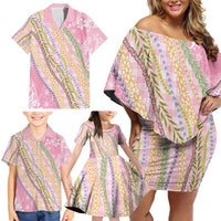 Pink Palaka Hawaii Leis Family Matching Off Shoulder Short Dress and Hawaiian Shirt Hawaiian-plaid Elegant Tropical Vibes LT14 - Polynesian Pride