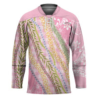 Pink Palaka Hawaii Leis Hockey Jersey Hawaiian-plaid Elegant Tropical Vibes - Polynesian Pride