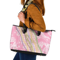 Pink Palaka Hawaii Leis Leather Tote Bag Hawaiian-plaid Elegant Tropical Vibes LT14 Pink - Polynesian Pride