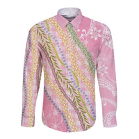 Pink Palaka Hawaii Leis Long Sleeve Button Shirt Hawaiian-plaid Elegant Tropical Vibes LT14 Unisex Pink - Polynesian Pride