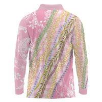 Pink Palaka Hawaii Leis Long Sleeve Polo Shirt Hawaiian-plaid Elegant Tropical Vibes - Polynesian Pride