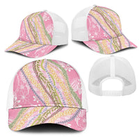 Pink Palaka Hawaii Leis Mesh Trucker Cap Hawaiian-plaid Elegant Tropical Vibes - Polynesian Pride