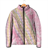 Pink Palaka Hawaii Leis Padded Jacket Hawaiian-plaid Elegant Tropical Vibes LT14 - Polynesian Pride