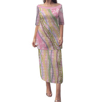 Pink Palaka Hawaii Leis Puletasi Hawaiian-plaid Elegant Tropical Vibes LT14 Long Dress Pink - Polynesian Pride