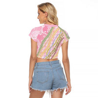 Pink Palaka Hawaii Leis Raglan Cropped T Shirt Hawaiian-plaid Elegant Tropical Vibes LT14 - Polynesian Pride