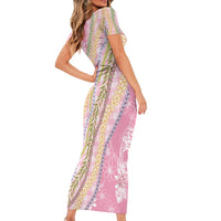 Pink Palaka Hawaii Leis Short Sleeve Bodycon Dress Hawaiian-plaid Elegant Tropical Vibes LT14 - Polynesian Pride