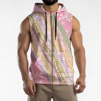 Pink Palaka Hawaii Leis Sleeveless Zip Hoodie Hawaiian-plaid Elegant Tropical Vibes - Polynesian Pride