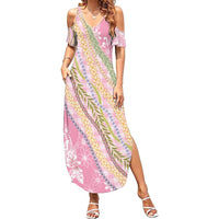 Pink Palaka Hawaii Leis Summer Maxi Dress Hawaiian-plaid Elegant Tropical Vibes LT14 Women Pink - Polynesian Pride