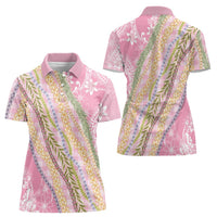 Pink Palaka Hawaii Leis Women Polo Shirt Hawaiian-plaid Elegant Tropical Vibes LT14 - Polynesian Pride