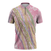 Pink Palaka Hawaii Leis Zipper Polo Shirt Hawaiian-plaid Elegant Tropical Vibes LT14 Pink - Polynesian Pride