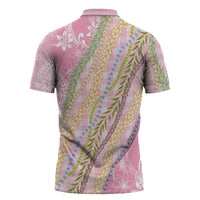 Pink Palaka Hawaii Leis Zipper Polo Shirt Hawaiian-plaid Elegant Tropical Vibes LT14 - Polynesian Pride