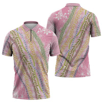 Pink Palaka Hawaii Leis Zipper Polo Shirt Hawaiian-plaid Elegant Tropical Vibes LT14 - Polynesian Pride