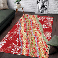 Red Palaka Hawaii Leis Area Rug Hawaiian-plaid Elegant Tropical Vibes - Polynesian Pride
