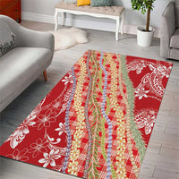 Red Palaka Hawaii Leis Area Rug Hawaiian-plaid Elegant Tropical Vibes - Polynesian Pride