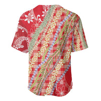 Red Palaka Hawaii Leis Baseball Jersey Hawaiian-plaid Elegant Tropical Vibes - Polynesian Pride