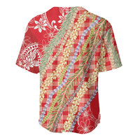 Red Palaka Hawaii Leis Baseball Jersey Hawaiian-plaid Elegant Tropical Vibes LT14 - Polynesian Pride