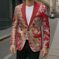 Red Palaka Hawaii Leis Blazer Hawaiian-plaid Elegant Tropical Vibes - Polynesian Pride