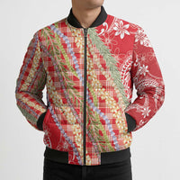 Red Palaka Hawaii Leis Bomber Puffer Jacket Hawaiian-plaid Elegant Tropical Vibes LT14 - Polynesian Pride