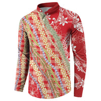 Red Palaka Hawaii Leis Button Sweatshirt Hawaiian-plaid Elegant Tropical Vibes LT14 - Polynesian Pride