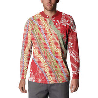 Red Palaka Hawaii Leis Button Sweatshirt Hawaiian-plaid Elegant Tropical Vibes LT14 - Polynesian Pride