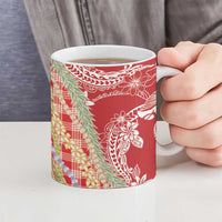 Red Palaka Hawaii Leis Ceramic Mug Hawaiian-plaid Elegant Tropical Vibes - Polynesian Pride