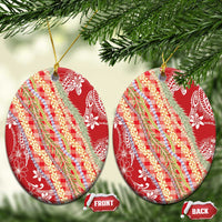 Red Palaka Hawaii Leis Ceramic Ornament Hawaiian-plaid Elegant Tropical Vibes LT14 Oval Red - Polynesian Pride