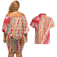 Red Palaka Hawaii Leis Couples Matching Off Shoulder Short Dress and Hawaiian Shirt Hawaiian-plaid Elegant Tropical Vibes - Polynesian Pride