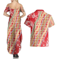 Red Palaka Hawaii Leis Couples Matching Summer Maxi Dress and Hawaiian Shirt Hawaiian-plaid Elegant Tropical Vibes - Polynesian Pride