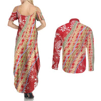 Red Palaka Hawaii Leis Couples Matching Summer Maxi Dress and Long Sleeve Button Shirt Hawaiian-plaid Elegant Tropical Vibes LT14 - Polynesian Pride