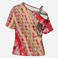 Red Palaka Hawaii Leis Cross Shoulder Shirt Hawaiian-plaid Elegant Tropical Vibes LT14 Female Red - Polynesian Pride
