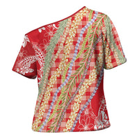 Red Palaka Hawaii Leis Cross Shoulder Shirt Hawaiian-plaid Elegant Tropical Vibes LT14 - Polynesian Pride