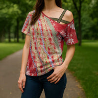 Red Palaka Hawaii Leis Cross Shoulder Shirt Hawaiian-plaid Elegant Tropical Vibes LT14 - Polynesian Pride