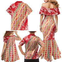Red Palaka Hawaii Leis Family Matching Mermaid Dress and Hawaiian Shirt Hawaiian-plaid Elegant Tropical Vibes LT14 - Polynesian Pride