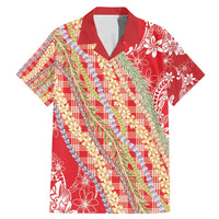 Red Palaka Hawaii Leis Family Matching Mermaid Dress and Hawaiian Shirt Hawaiian-plaid Elegant Tropical Vibes LT14 Dad's Shirt - Short Sleeve Red - Polynesian Pride