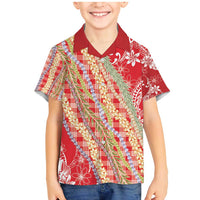 Red Palaka Hawaii Leis Family Matching Mermaid Dress and Hawaiian Shirt Hawaiian-plaid Elegant Tropical Vibes LT14 Son's Shirt Red - Polynesian Pride
