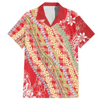Red Palaka Hawaii Leis Family Matching Off Shoulder Maxi Dress and Hawaiian Shirt Hawaiian-plaid Elegant Tropical Vibes - Polynesian Pride