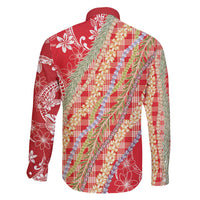 Red Palaka Hawaii Leis Family Matching Off Shoulder Maxi Dress and Hawaiian Shirt Hawaiian-plaid Elegant Tropical Vibes - Polynesian Pride