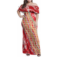 Red Palaka Hawaii Leis Family Matching Off Shoulder Maxi Dress and Hawaiian Shirt Hawaiian-plaid Elegant Tropical Vibes - Polynesian Pride