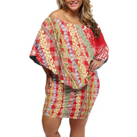 Red Palaka Hawaii Leis Family Matching Off Shoulder Short Dress and Hawaiian Shirt Hawaiian-plaid Elegant Tropical Vibes - Polynesian Pride