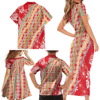 Red Palaka Hawaii Leis Family Matching Short Sleeve Bodycon Dress and Hawaiian Shirt Hawaiian-plaid Elegant Tropical Vibes - Polynesian Pride