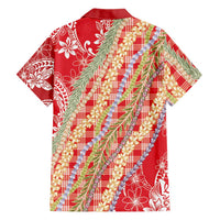 Red Palaka Hawaii Leis Family Matching Short Sleeve Bodycon Dress and Hawaiian Shirt Hawaiian-plaid Elegant Tropical Vibes - Polynesian Pride