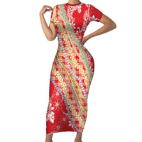 Red Palaka Hawaii Leis Family Matching Short Sleeve Bodycon Dress and Hawaiian Shirt Hawaiian-plaid Elegant Tropical Vibes - Polynesian Pride