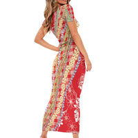 Red Palaka Hawaii Leis Family Matching Short Sleeve Bodycon Dress and Hawaiian Shirt Hawaiian-plaid Elegant Tropical Vibes - Polynesian Pride