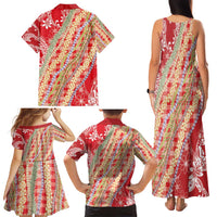 Red Palaka Hawaii Leis Family Matching Tank Maxi Dress and Hawaiian Shirt Hawaiian-plaid Elegant Tropical Vibes - Polynesian Pride
