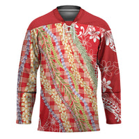 Red Palaka Hawaii Leis Hockey Jersey Hawaiian-plaid Elegant Tropical Vibes LT14 Unisex Red - Polynesian Pride