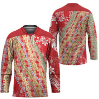 Red Palaka Hawaii Leis Hockey Jersey Hawaiian-plaid Elegant Tropical Vibes LT14 - Polynesian Pride
