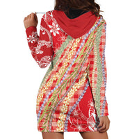 Red Palaka Hawaii Leis Hoodie Dress Hawaiian-plaid Elegant Tropical Vibes - Polynesian Pride