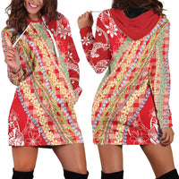 Red Palaka Hawaii Leis Hoodie Dress Hawaiian-plaid Elegant Tropical Vibes - Polynesian Pride