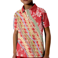 Red Palaka Hawaii Leis Kid Polo Shirt Hawaiian-plaid Elegant Tropical Vibes LT14 Kid Red - Polynesian Pride