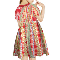 Red Palaka Hawaii Leis Kid Short Sleeve Dress Hawaiian-plaid Elegant Tropical Vibes LT14 - Polynesian Pride